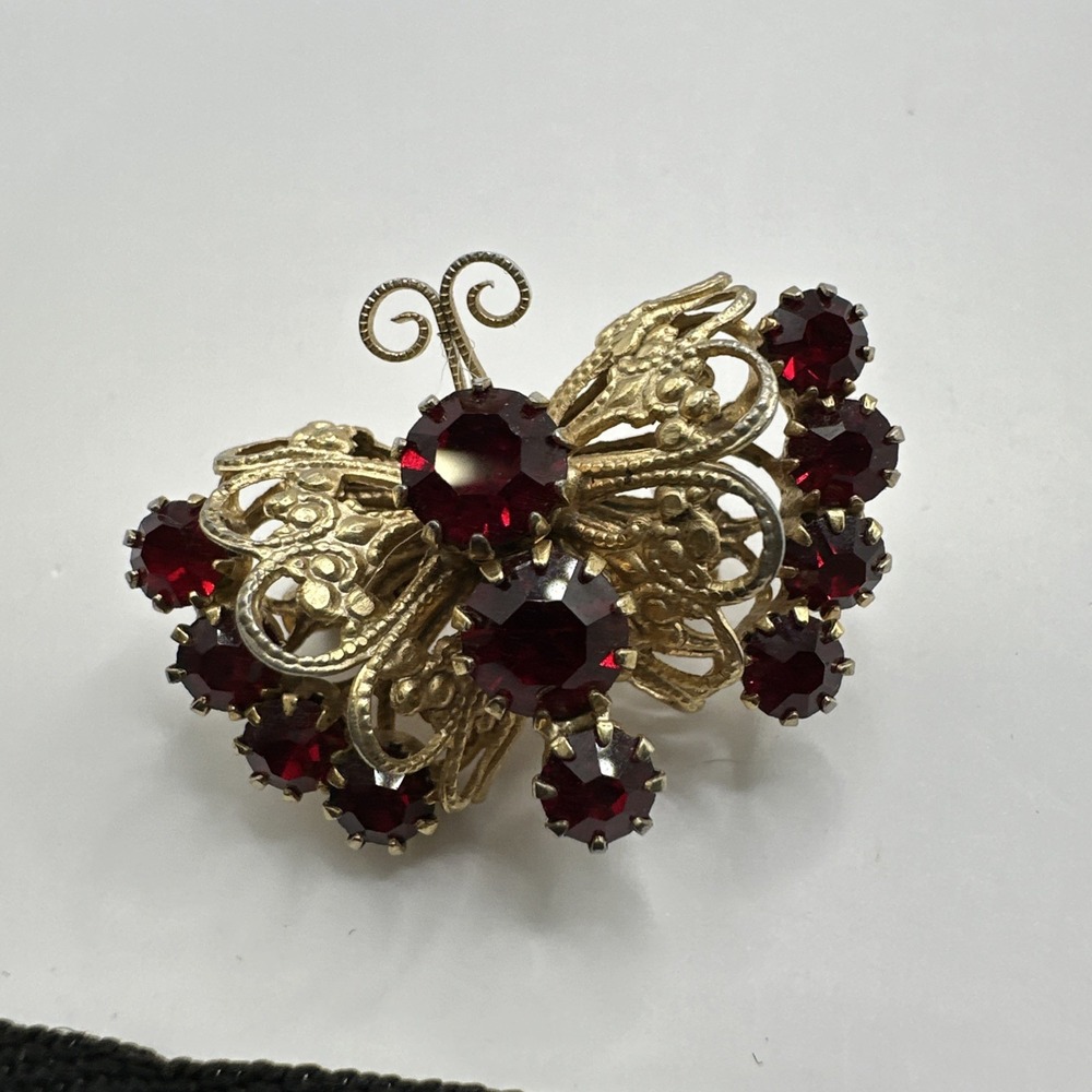 Gold Tone Filigree Butterfly Brooch With Stones‎